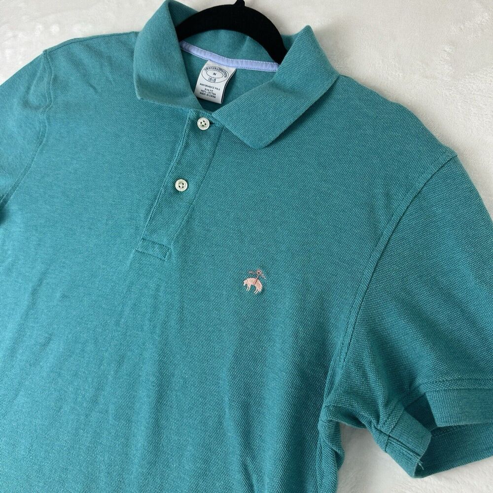 Brooks Brothers Mens 1818 Performance Polo Shirt Green Short Sleeve Size Medium